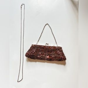 IN’S Chocolate Silk Beaded Evening Clutch
